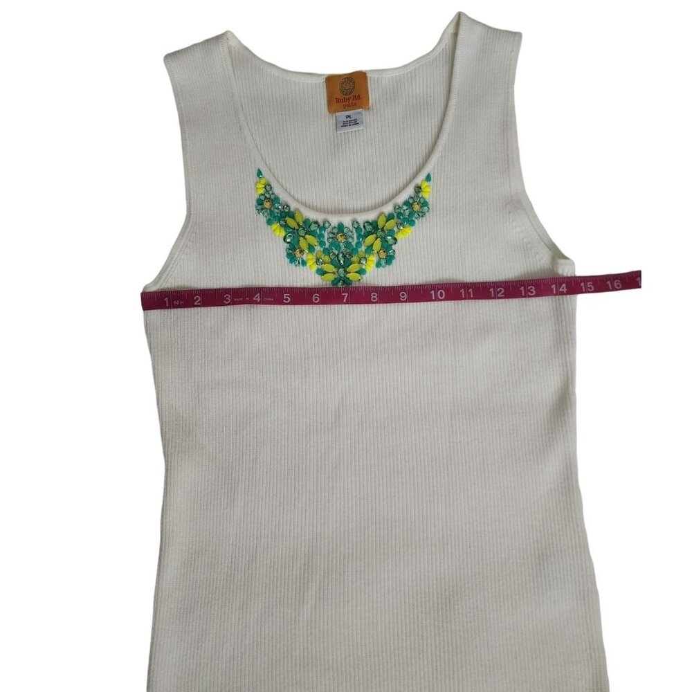 Rudy Rd. Green Yellow Crystal Embellished Knit Tank White Women's Petite Size PL - Picture 4 of 9